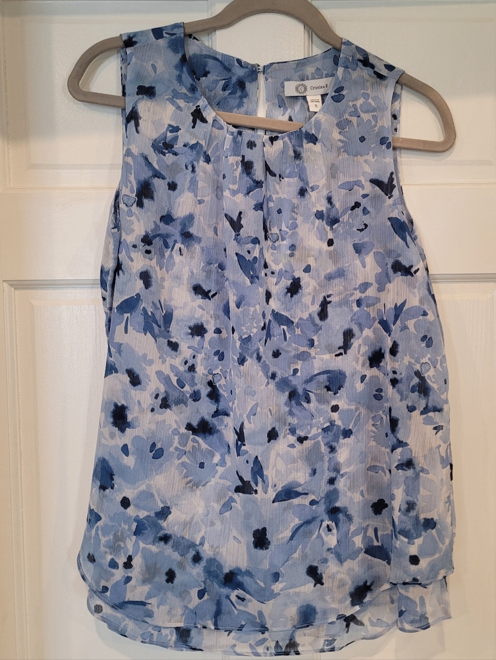 Cristina B | Blue and Navy Floral Sleeveless Blouse | New With Tags